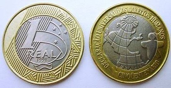 Moedas mais raras e caras do Real - 1 Lugar - Moeda de 1R$ da Declaração Universal dos Direitos Humanos de 1998