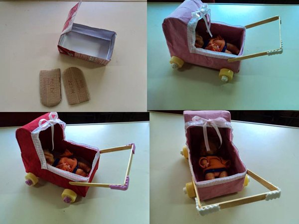 carrinho de bebê de caixa de leite