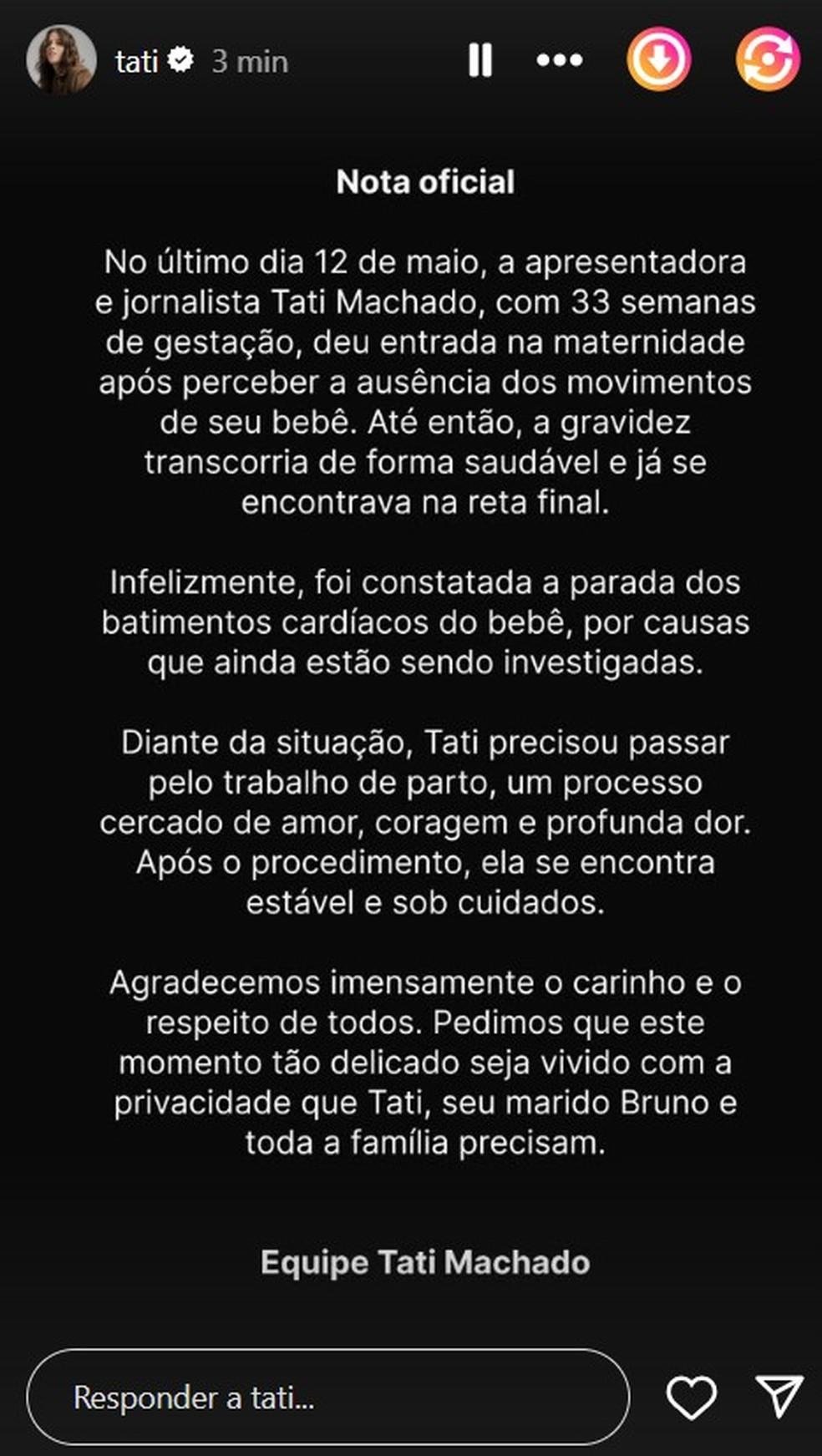 Tati Machado relata perda do beb Foto Instagram