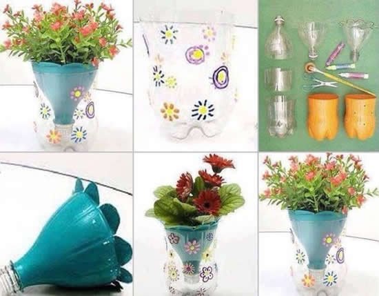 Vasos Lindos em Garrafas PET