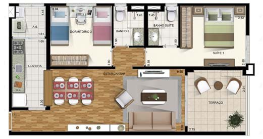 Planta com dois quartos