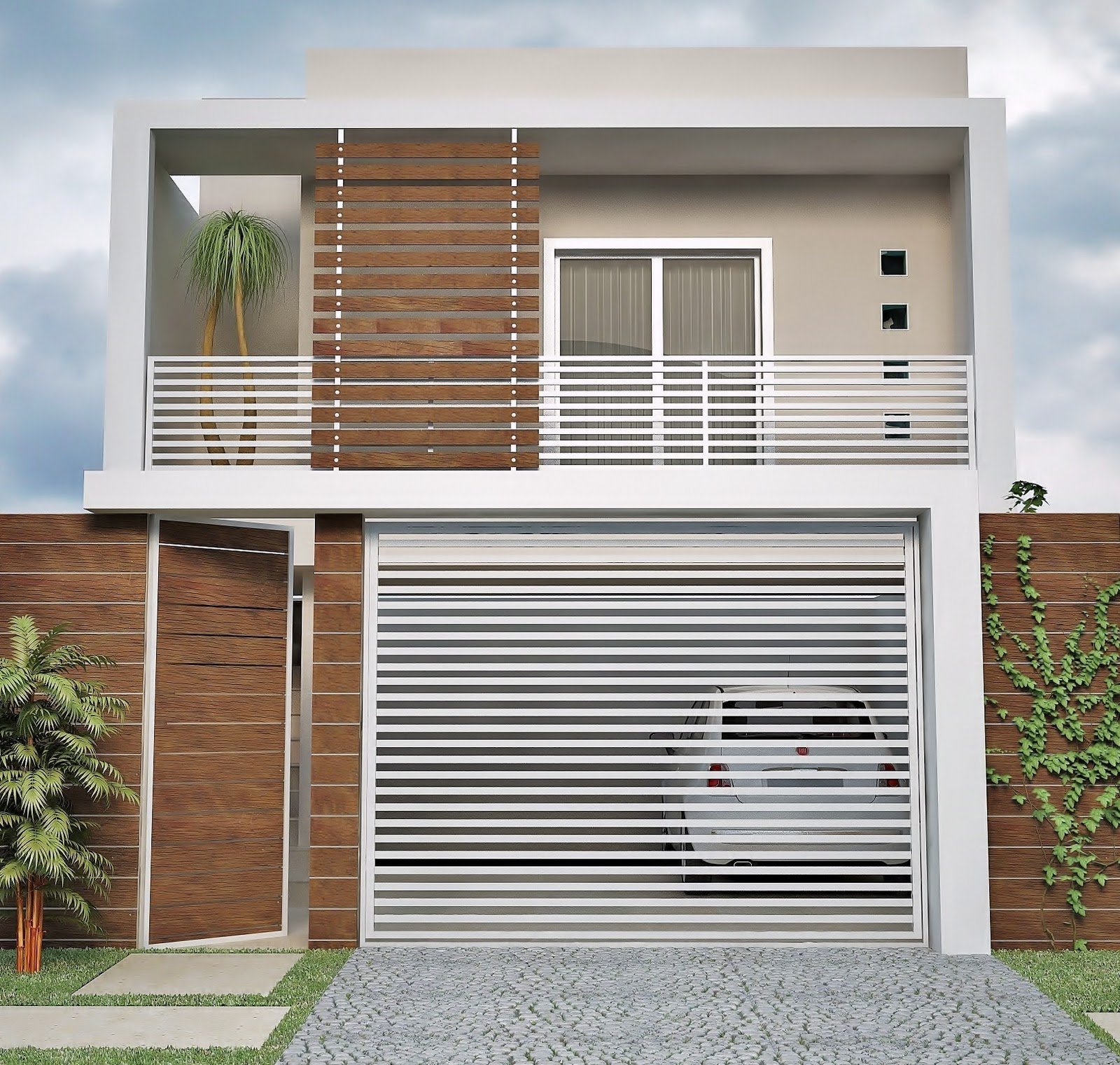 casa com fachada com detalhes de madeira