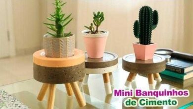Mini Banquinhos de Cimento e Suporte Para Plantas