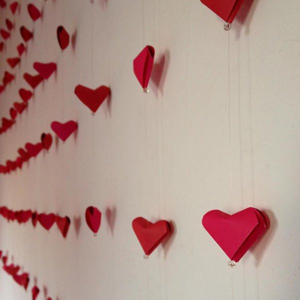 cortina com origami de coração