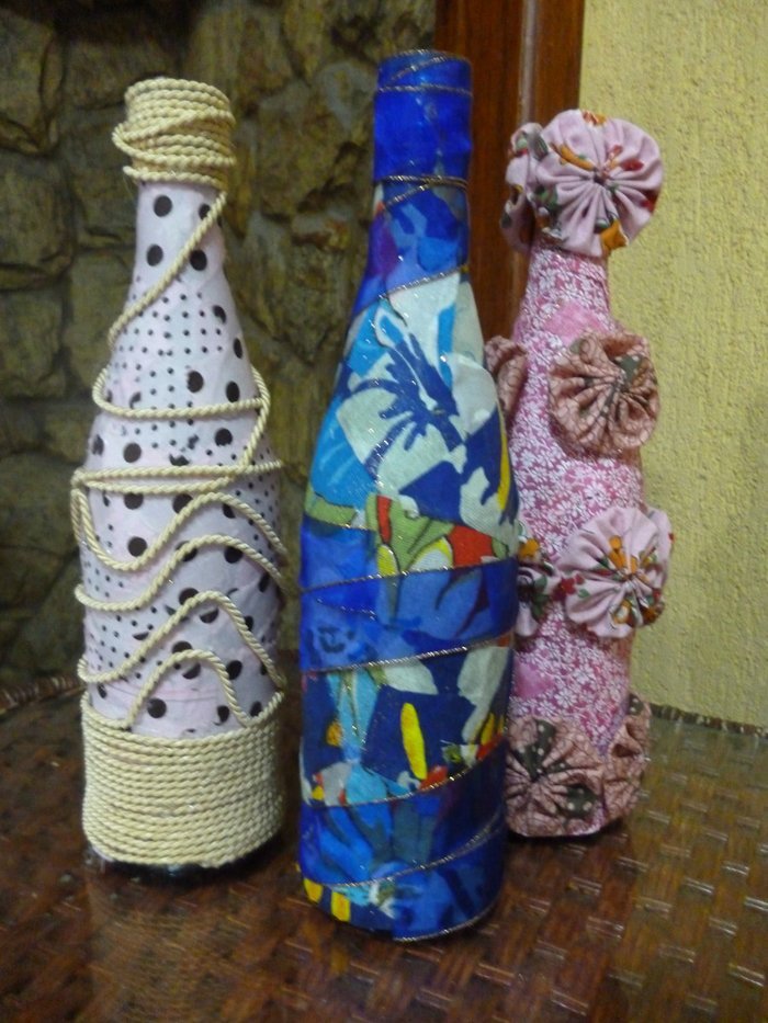 garrafa de vidro com tecido garrafa de vidro com tecido