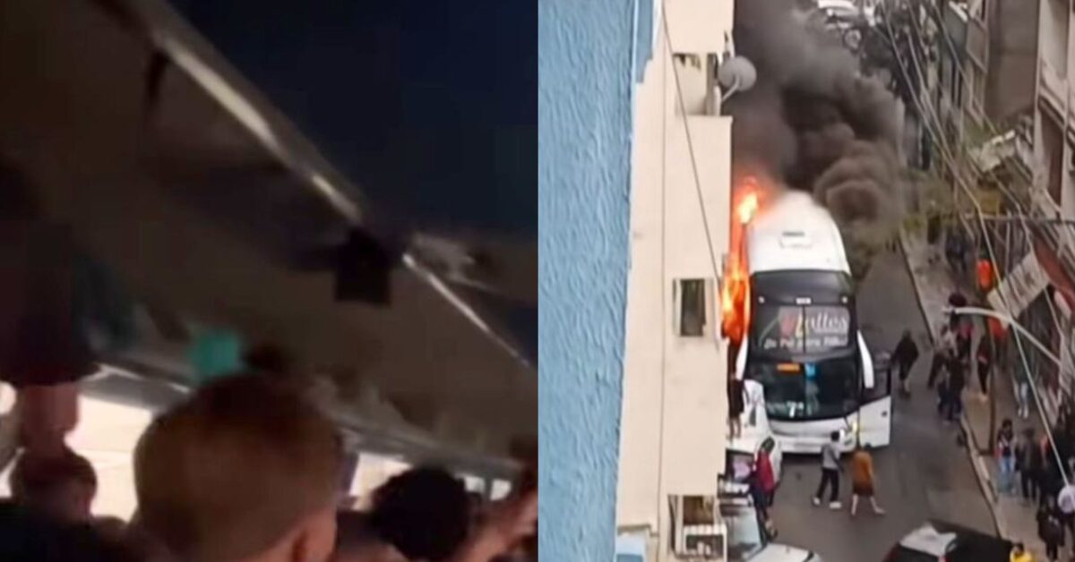 [VÍDEO] Ônibus escolar sofre pane e pega fogo no Centro de Porto Alegre